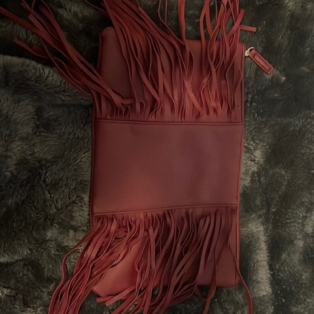 Burgundy Fringe Clutch Purse